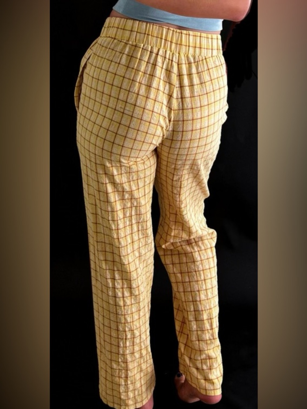 🍓Princess 👑 Polly 100% COTTON Yellow Plaid High-Waist Straight Leg Pants🍓